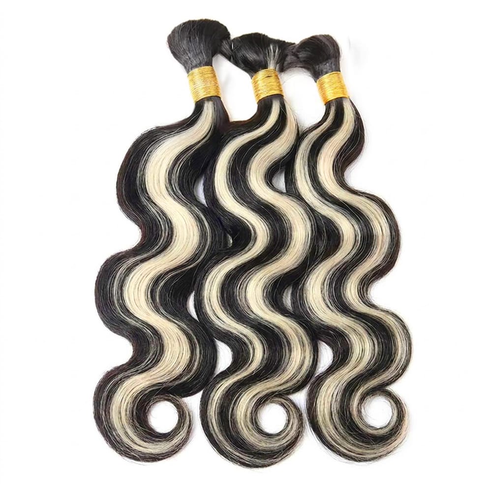 Body Wave 100% Raw Virgin Human Hair Bundles - (No Weft) Bulk Hair 3 Bundles / Black and grey blended highlights LINKTOWIG