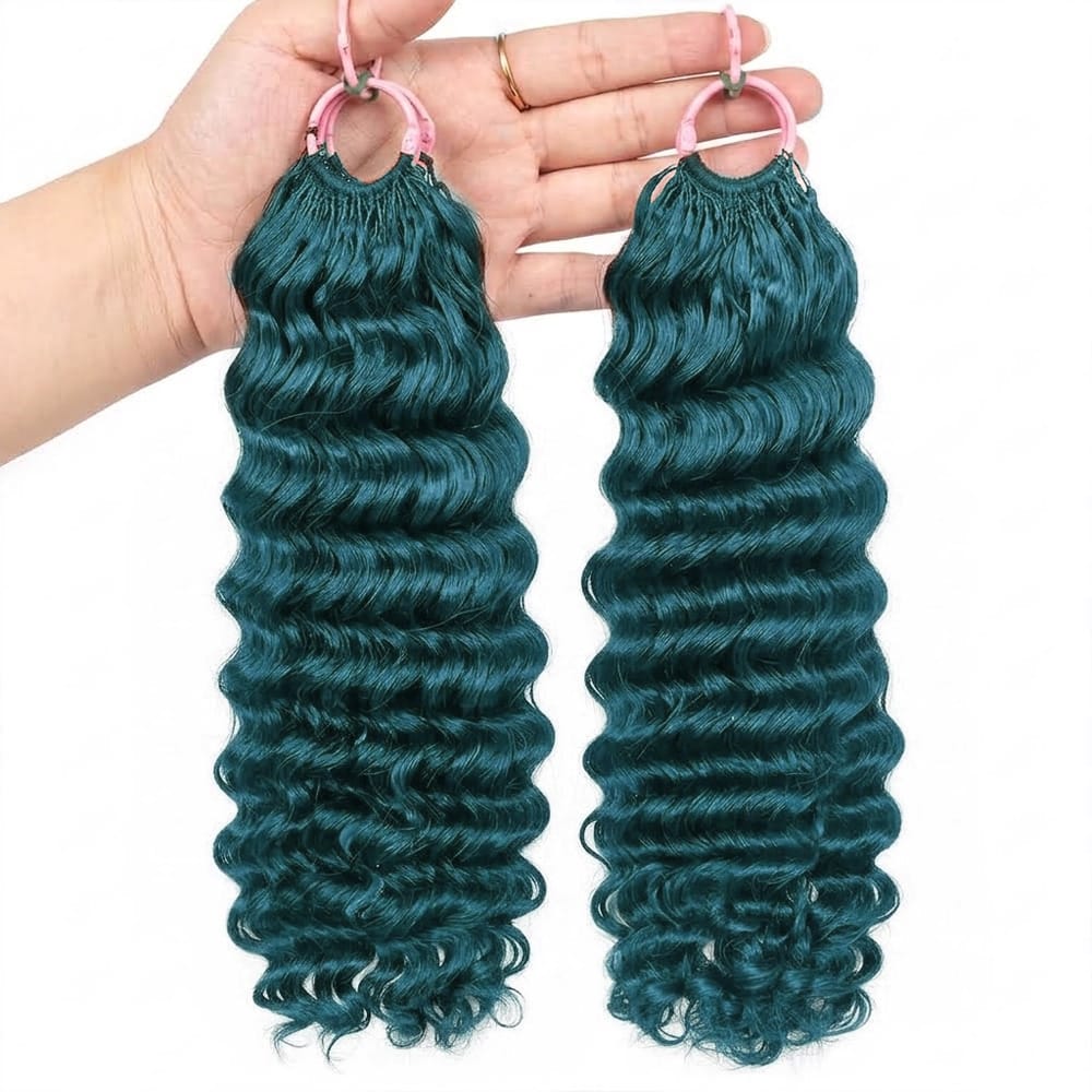 Deep Wave Hair Bundles / Feather Hair Extensions — 100% Virgin Human Hair / Teal Green LINKTOWIG