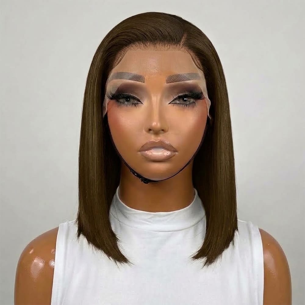 Straight Bob Side Part HD Lace Front Wig 100% Virgin Human Hair / aramel Balayage Highlights LINKTOWIG