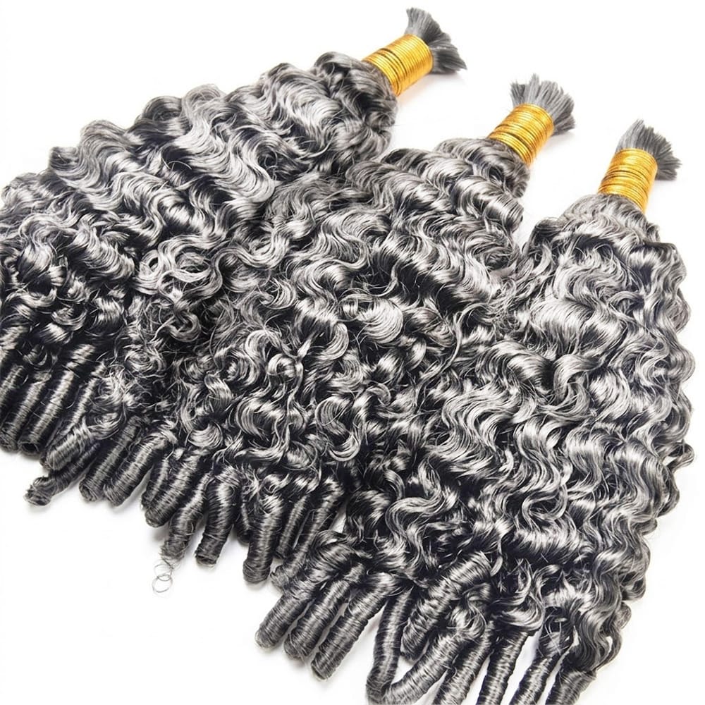 Burmese Curly 100% Raw Virgin Human Hair Bundles - (No Weft) Bulk Hair 3 Bundles / Charcoal Grey LINKTOWIG