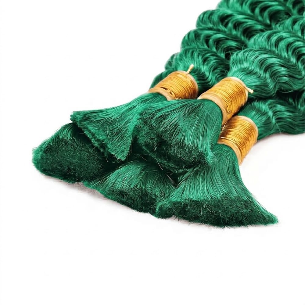Burmese Curly 100% Raw Virgin Human Hair Bundles - (No Weft) Bulk Hair 3 Bundles / Dark Emerald Green LINKTOWIG