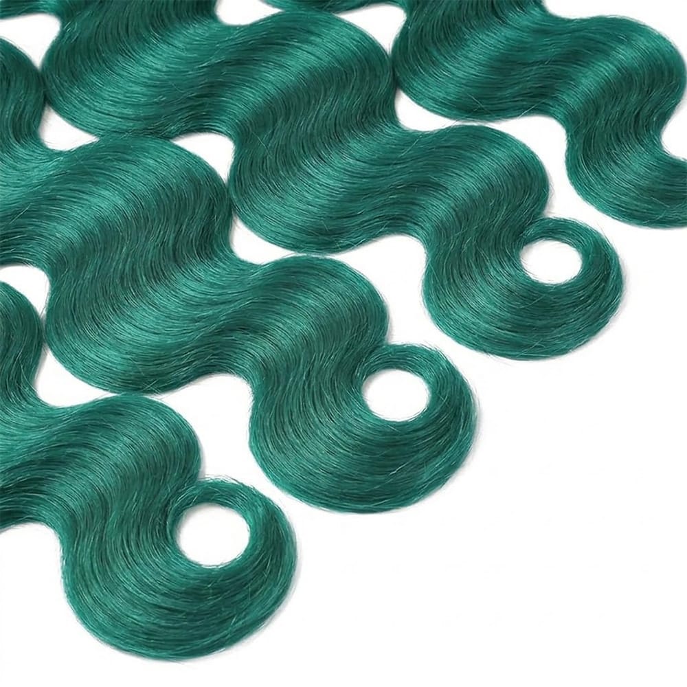 Body Wave Hair Bundles / Feather Hair Extensions — 100% Virgin Human Hair / Dark Emerald Green LINKTOWIG