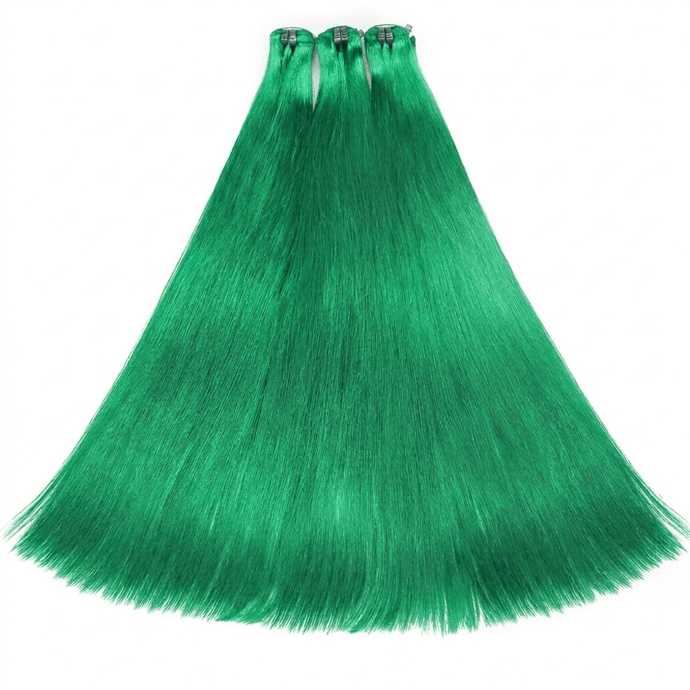 Hair Weft Luxury Natural Straight — 100% Virgin Human Hair Extensions Dark Emerald Green LINKTOWIG