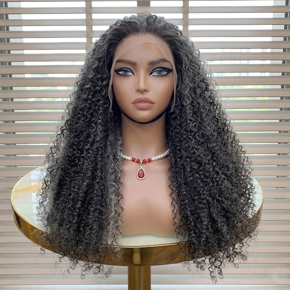 Afro Kinky Curly HD Lace Super Natural Lace Frontal Human Hair Wigs Silver Grey LINKTOWIG