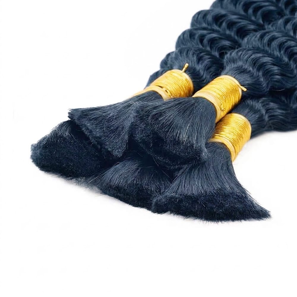 Burmese Curly 100% Raw Virgin Human Hair Bundles - (No Weft) Bulk Hair 3 Bundles / Midnight Blue LINKTOWIG