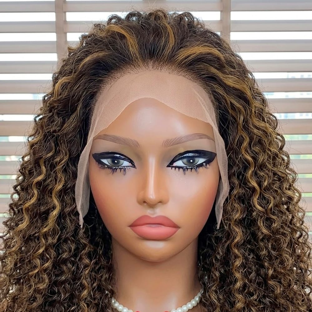 Afro Kinky Curly HD Lace Super Natural Lace Frontal Human Hair Wigs Ash Blonde Highlights LINKTOWIG