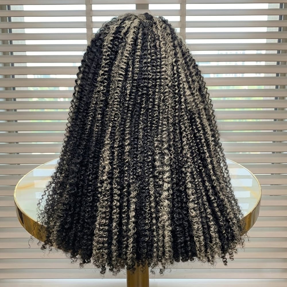 Afro Kinky Curly HD Lace Super Natural Lace Frontal Human Hair Wigs Black and grey blended highlights LINKTOWIG