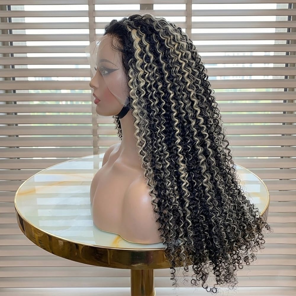 Afro Kinky Curly HD Lace Super Natural Lace Frontal Human Hair Wigs Black and grey blended highlights LINKTOWIG