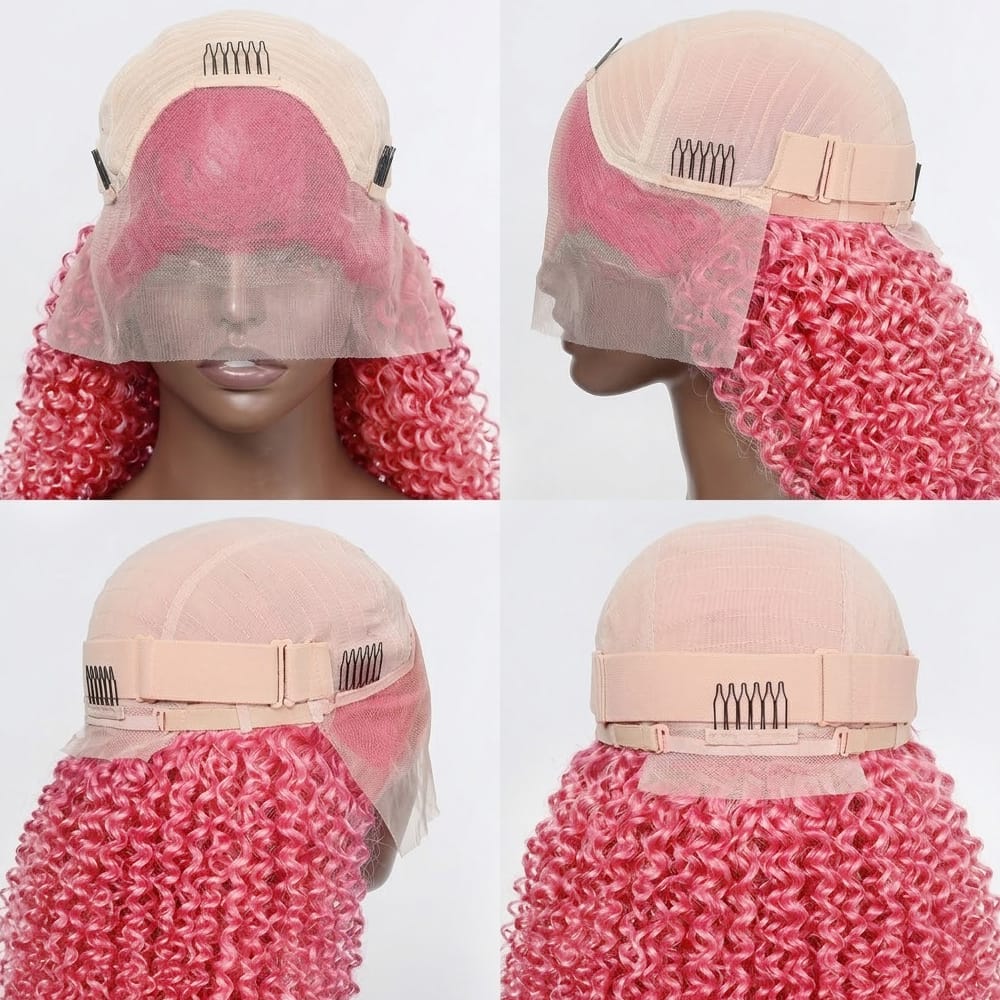 Afro Kinky Curly HD Lace Super Natural Lace Frontal Human Hair Wigs Bubblegum Pink LINKTOWIG