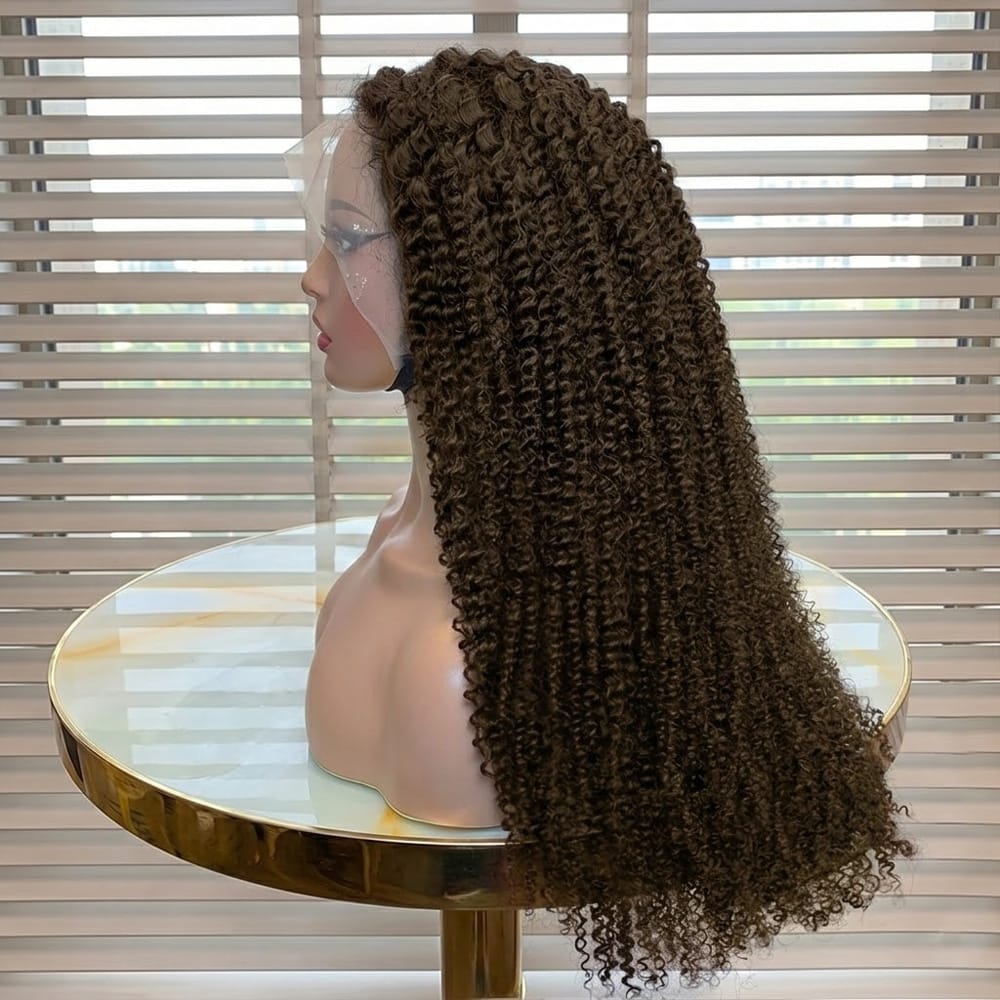 Afro Kinky Curly HD Lace Super Natural Lace Frontal Human Hair Wigs Chocolate Brown LINKTOWIG