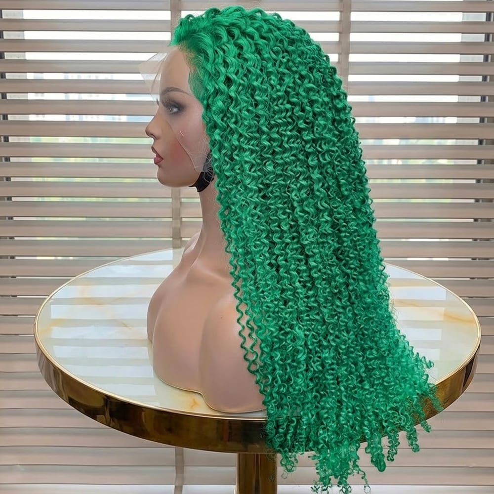 Afro Kinky Curly HD Lace Super Natural Lace Frontal Human Hair Wigs Dark Emerald Green LINKTOWIG