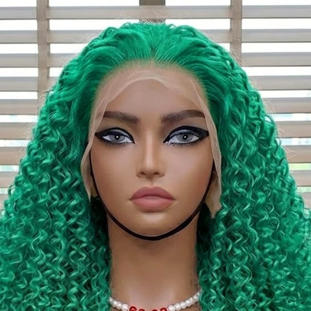 Afro Kinky Curly HD Lace Super Natural Lace Frontal Human Hair Wigs Dark Emerald Green LINKTOWIG
