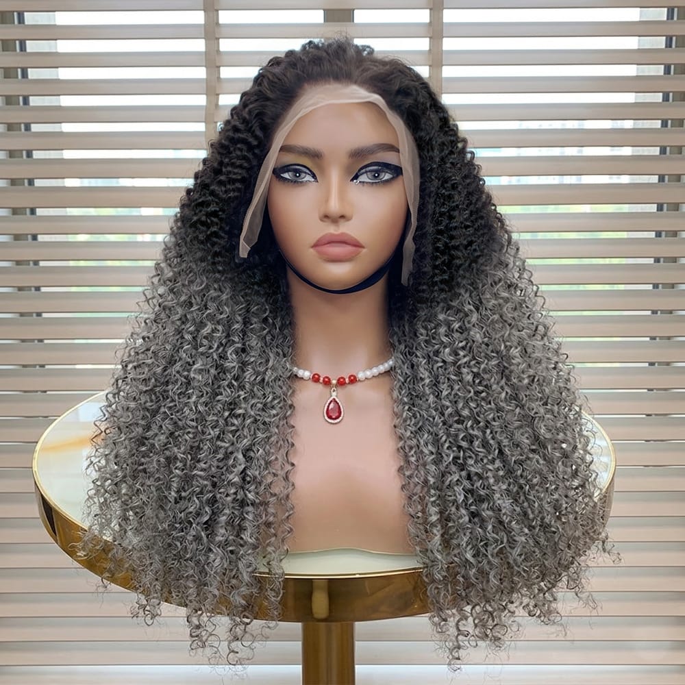 Afro Kinky Curly HD Lace Super Natural Lace Frontal Human Hair Wigs Dark Roots LINKTOWIG