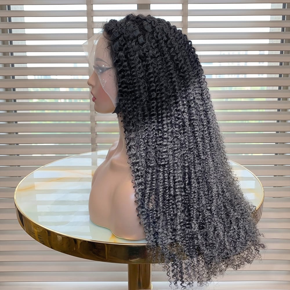 Afro Kinky Curly HD Lace Super Natural Lace Frontal Human Hair Wigs Dark Roots LINKTOWIG