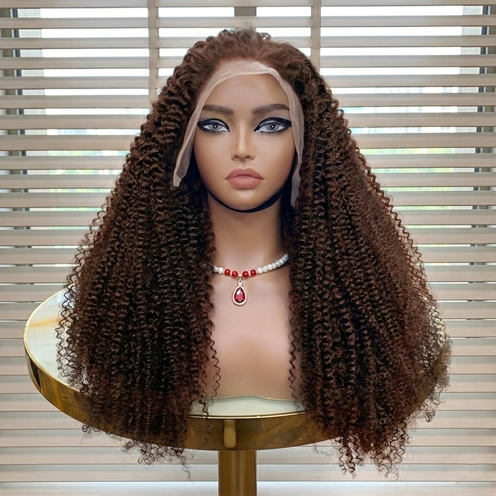 Afro Kinky Curly HD Lace Super Natural Lace Frontal Human Hair Wigs Espresso Brown LINKTOWIG