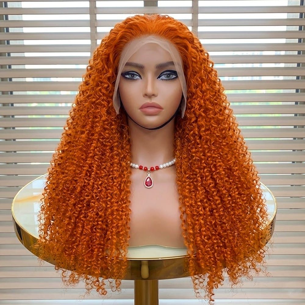 Afro Kinky Curly HD Lace Super Natural Lace Frontal Human Hair Wigs Ginger Orange LINKTOWIG
