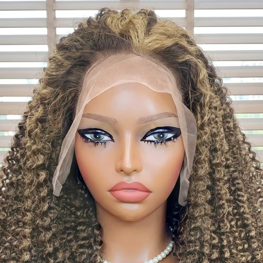 Afro Kinky Curly HD Lace Super Natural Lace Frontal Human Hair Wigs Honey Brown LINKTOWIG