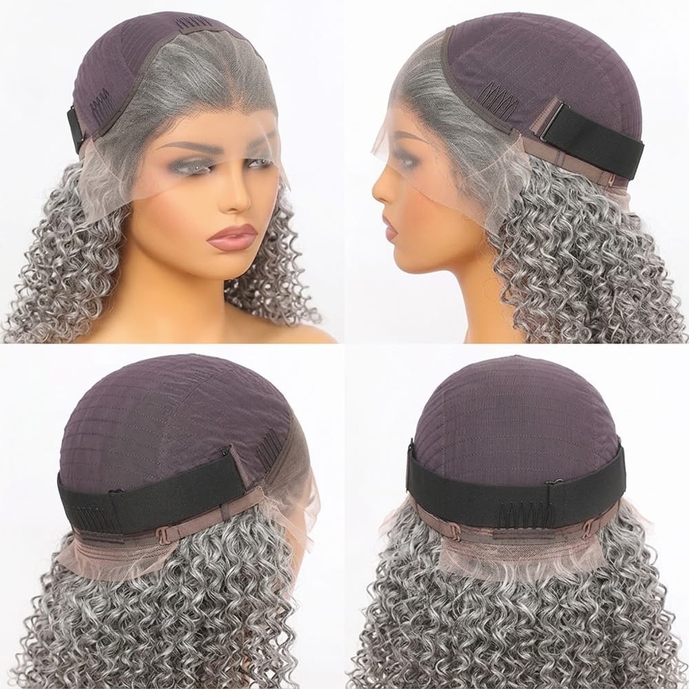 Afro Kinky Curly HD Lace Super Natural Lace Frontal Human Hair Wigs Light Charcoal Grey LINKTOWIG