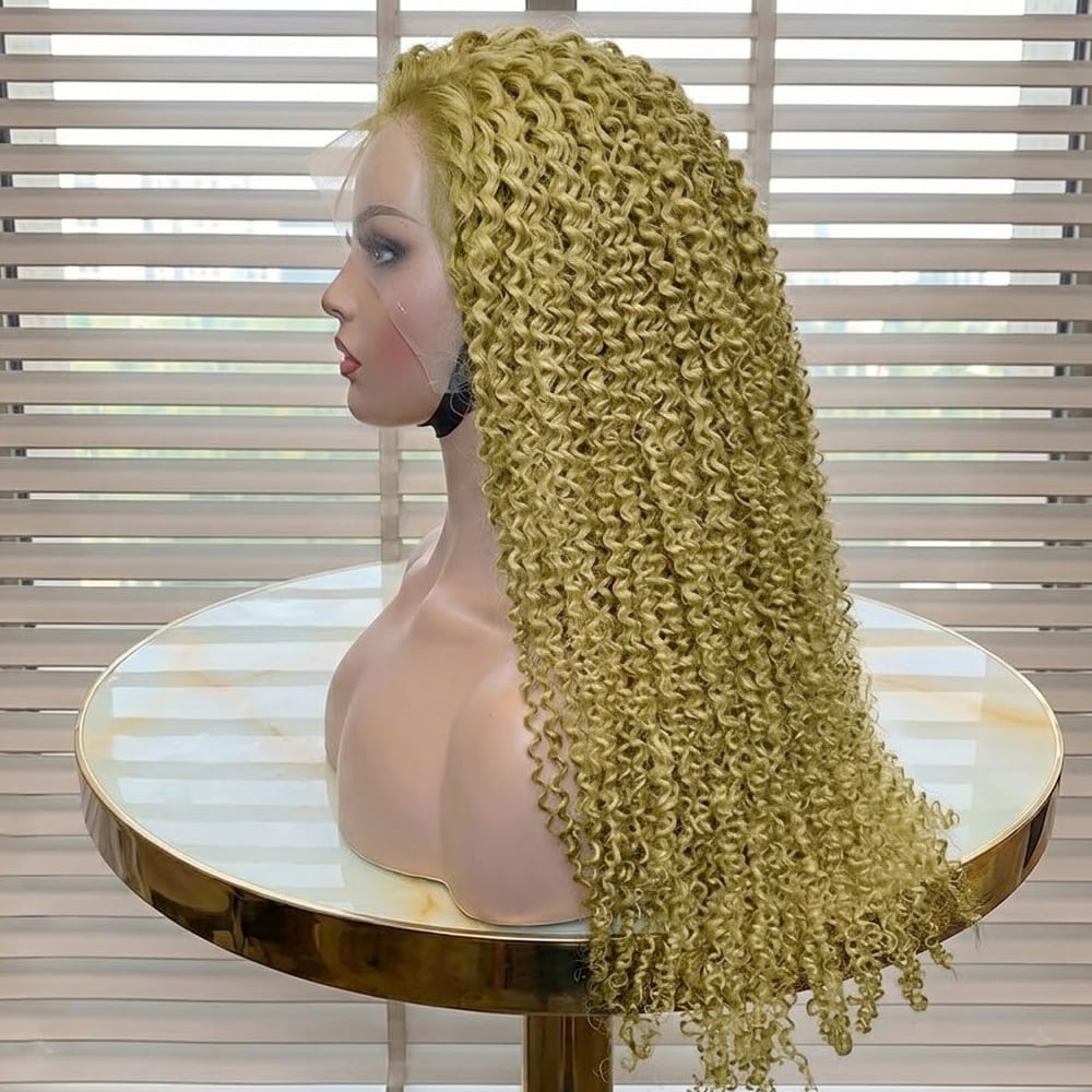 Afro Kinky Curly HD Lace Super Natural Lace Frontal Human Hair Wigs Olive Green Blonde LINKTOWIG