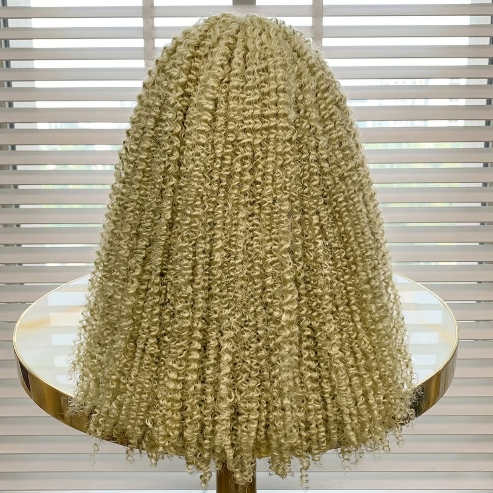 Afro Kinky Curly HD Lace Super Natural Lace Frontal Human Hair Wigs Olive Green Blonde LINKTOWIG