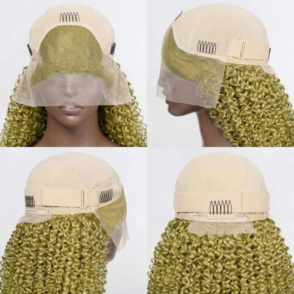Afro Kinky Curly HD Lace Super Natural Lace Frontal Human Hair Wigs Olive Green Blonde LINKTOWIG