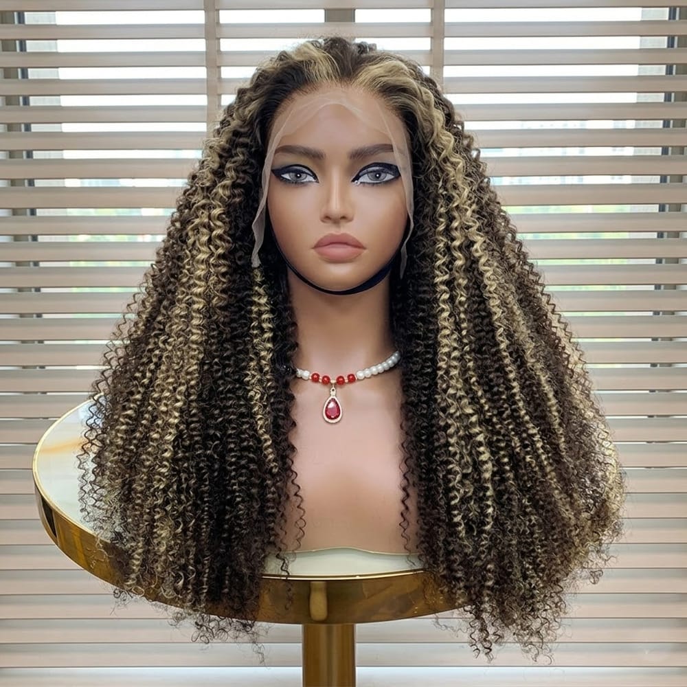 Afro Kinky Curly HD Lace Super Natural Lace Frontal Human Hair Wigs Piano Highlight Silver Grey LINKTOWIG