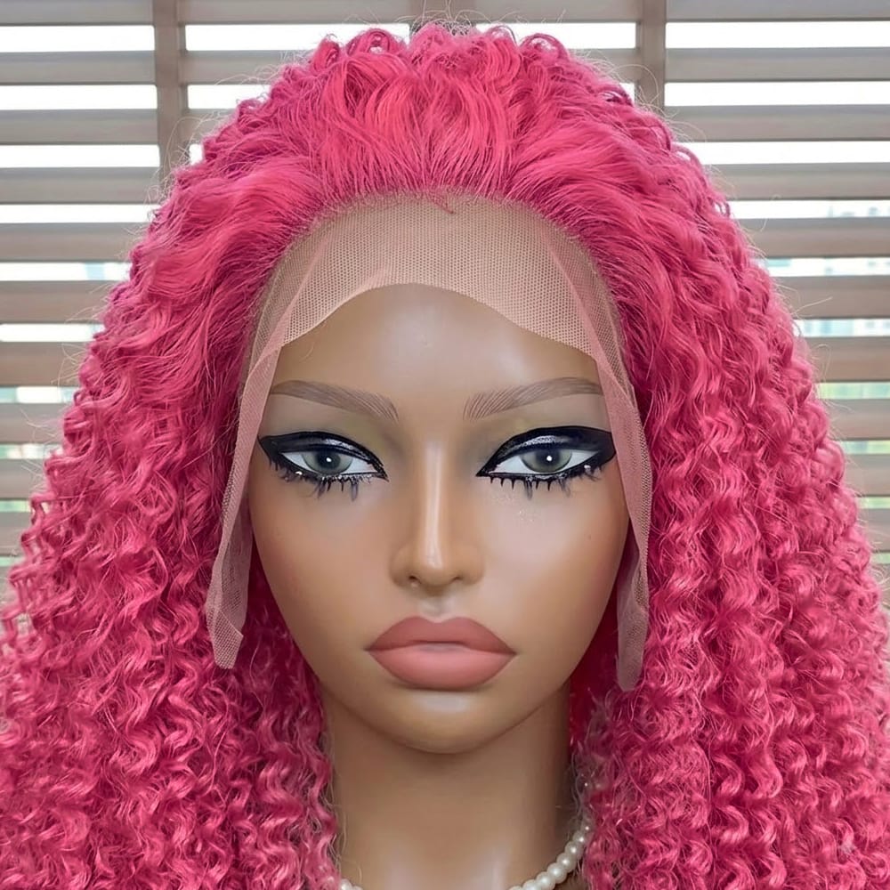 Afro Kinky Curly HD Lace Super Natural Lace Frontal Human Hair Wigs pink LINKTOWIG