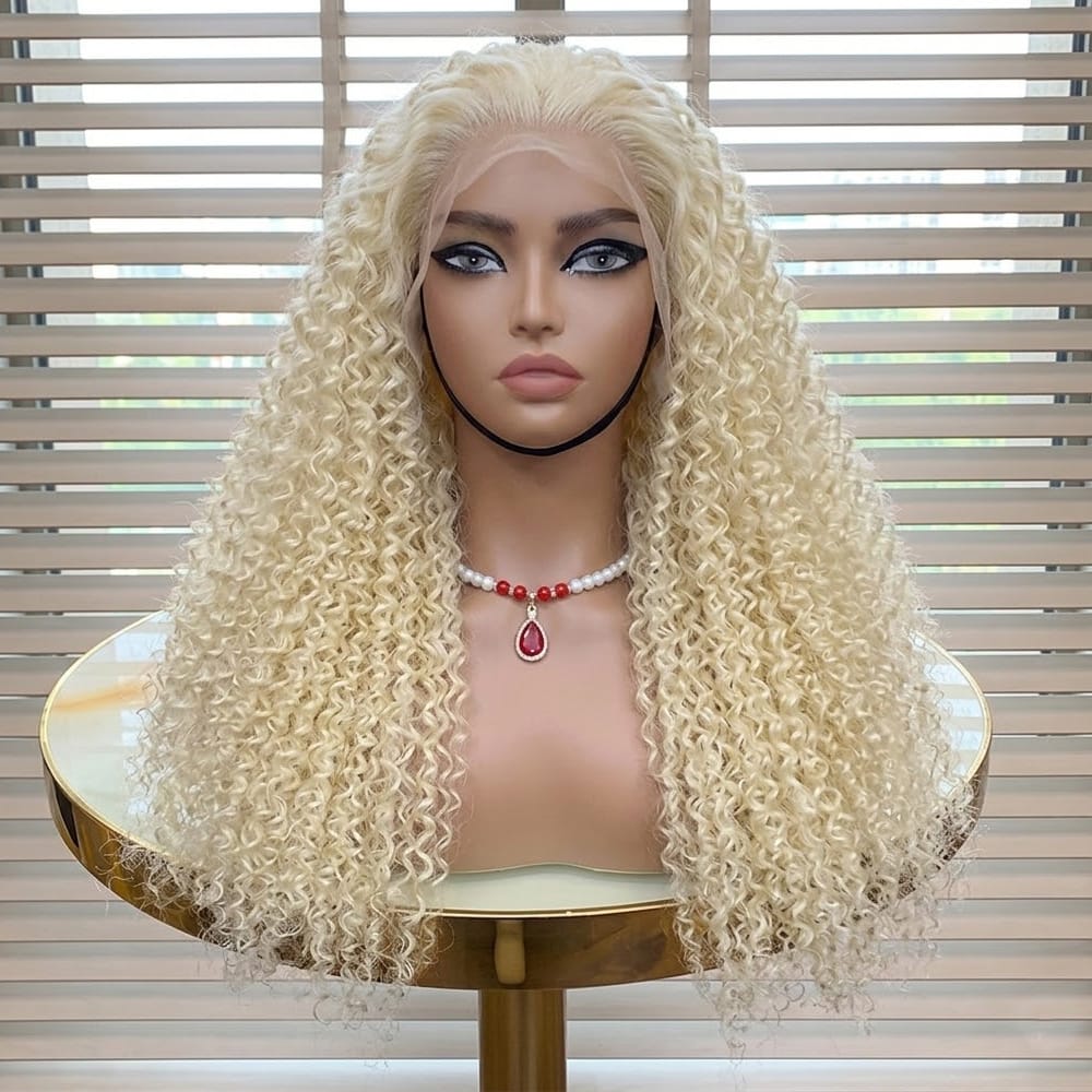 Afro Kinky Curly HD Lace Super Natural Lace Frontal Human Hair Wigs Platinum Blonde LINKTOWIG