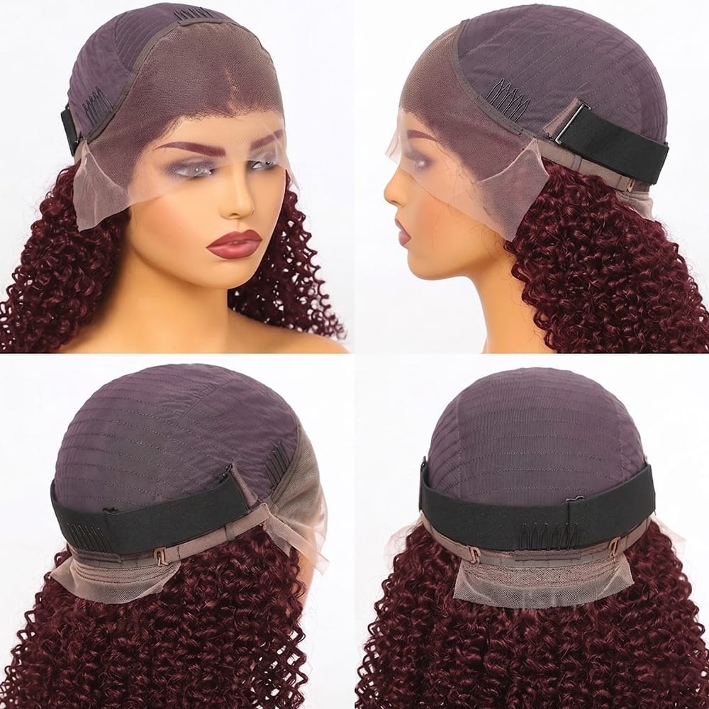 Afro Kinky Curly HD Lace Super Natural Lace Frontal Human Hair Wigs Purplish-red LINKTOWIG