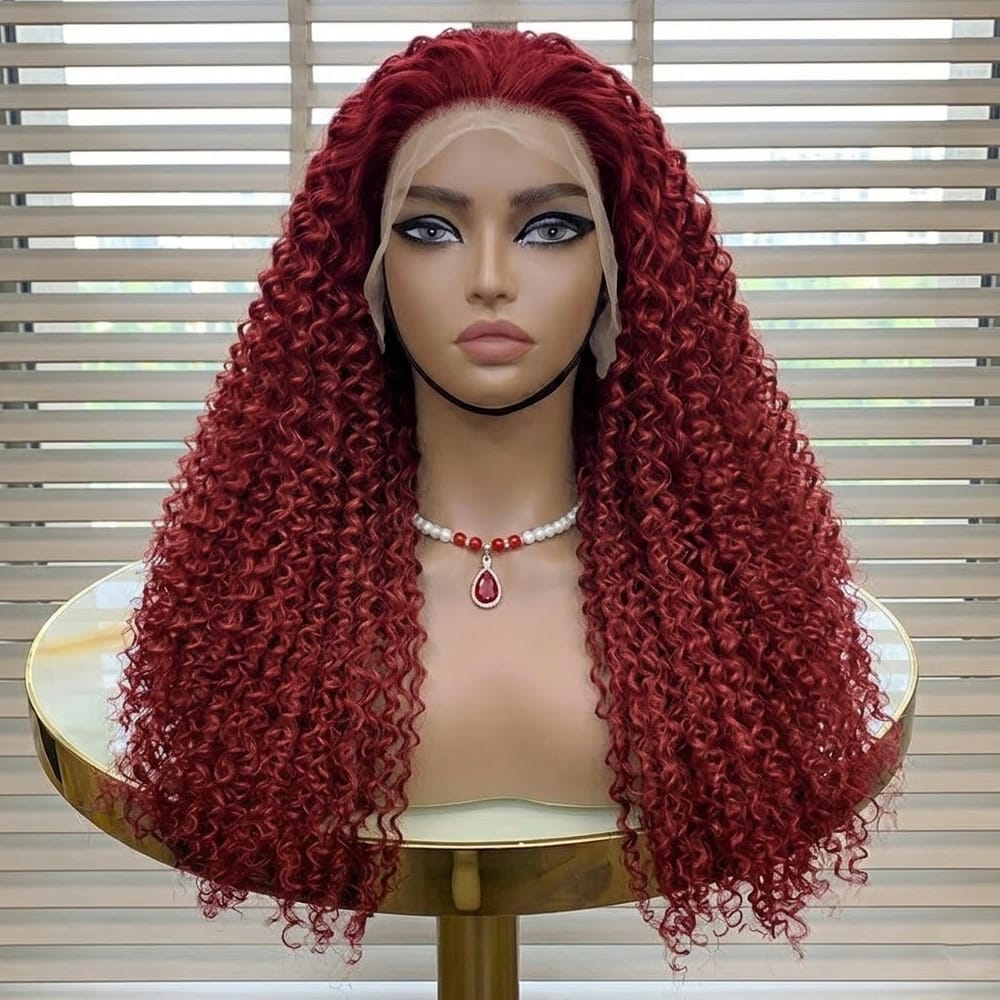 Afro Kinky Curly HD Lace Super Natural Lace Frontal Human Hair Wigs Ruby Red LINKTOWIG