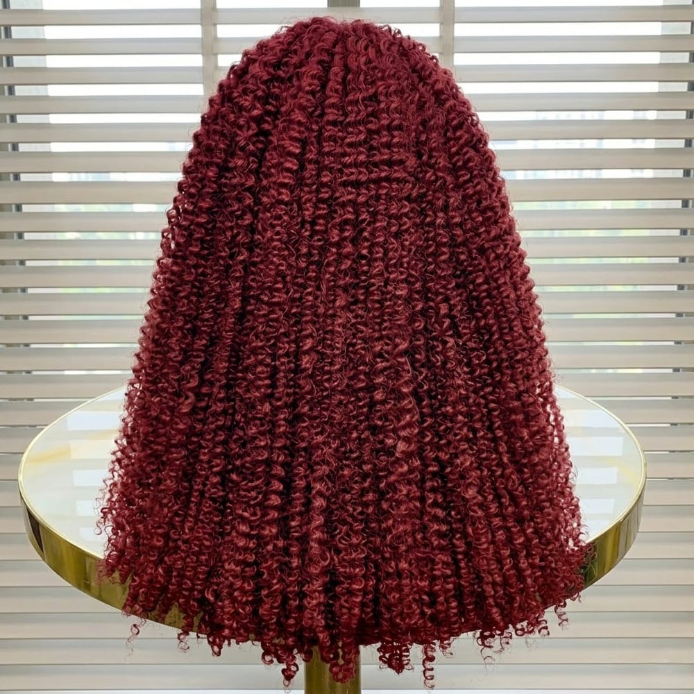 Afro Kinky Curly HD Lace Super Natural Lace Frontal Human Hair Wigs Ruby Red LINKTOWIG