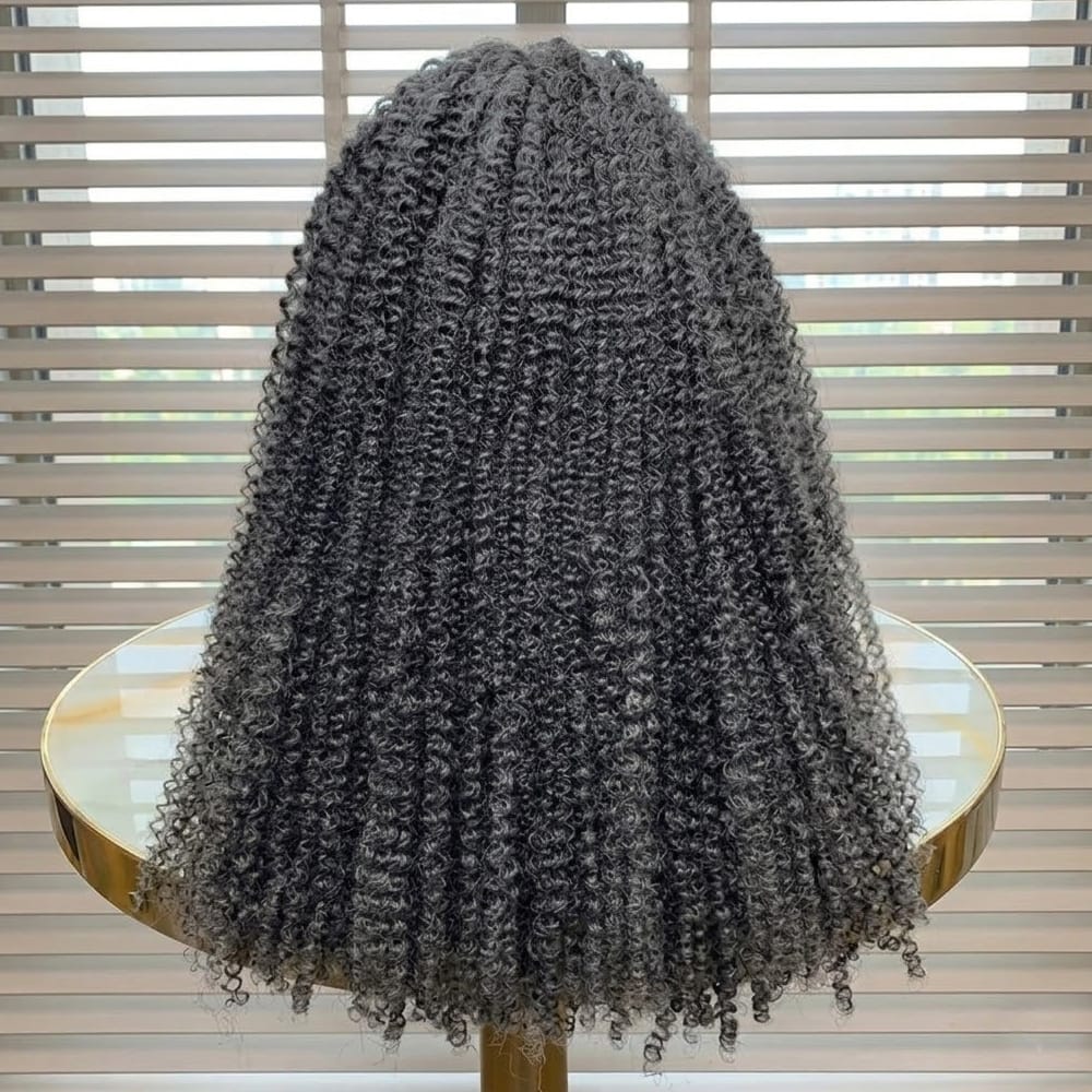 Afro Kinky Curly HD Lace Super Natural Lace Frontal Human Hair Wigs Silver Grey LINKTOWIG