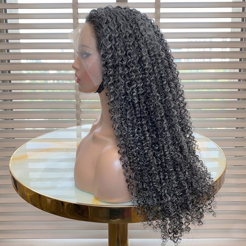 Afro Kinky Curly HD Lace Super Natural Lace Frontal Human Hair Wigs Silver Grey LINKTOWIG