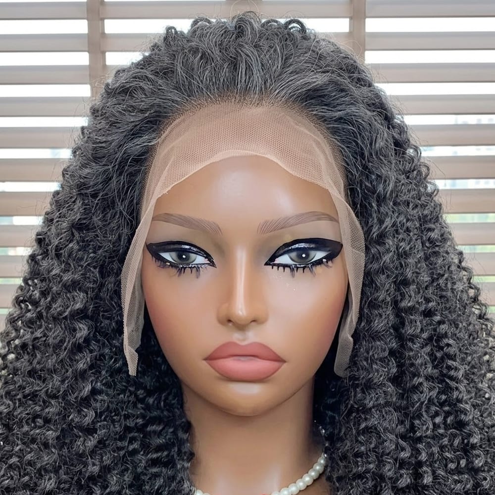 Afro Kinky Curly HD Lace Super Natural Lace Frontal Human Hair Wigs Silver Grey LINKTOWIG