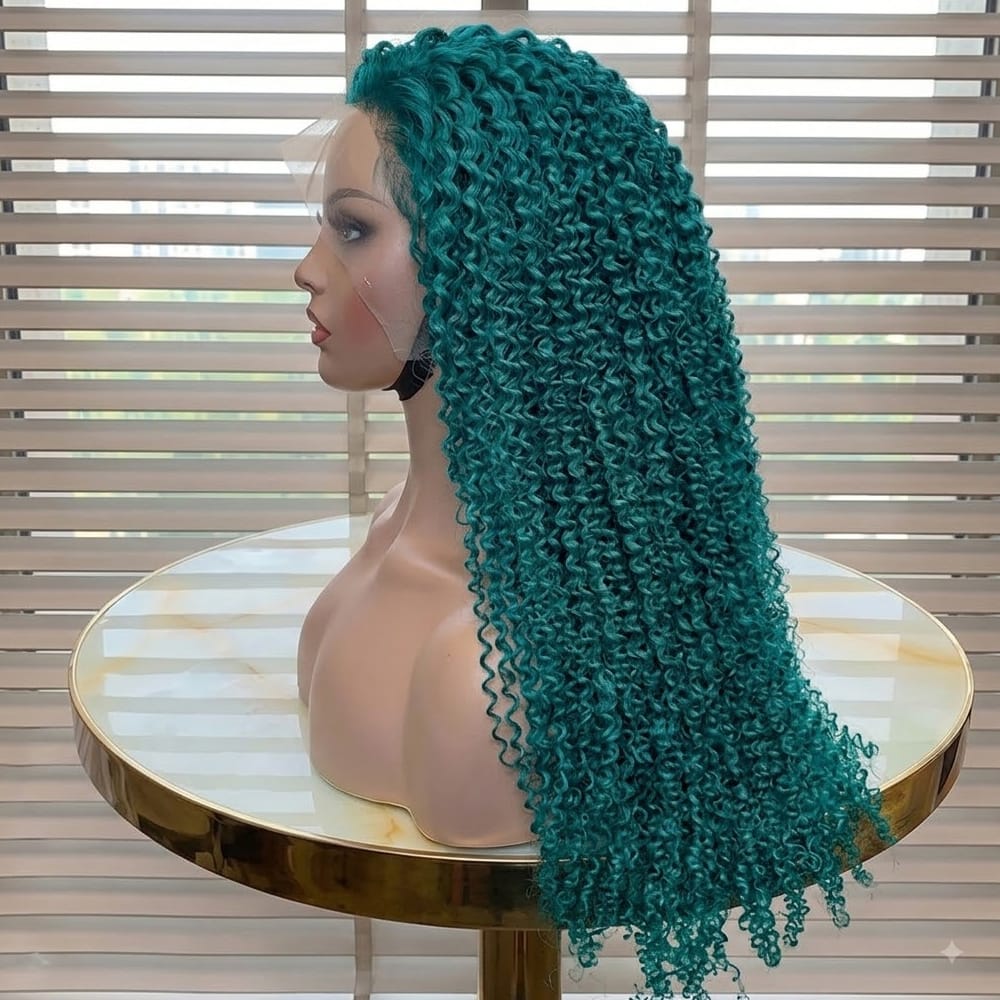 Afro Kinky Curly HD Lace Super Natural Lace Frontal Human Hair Wigs Teal Green LINKTOWIG