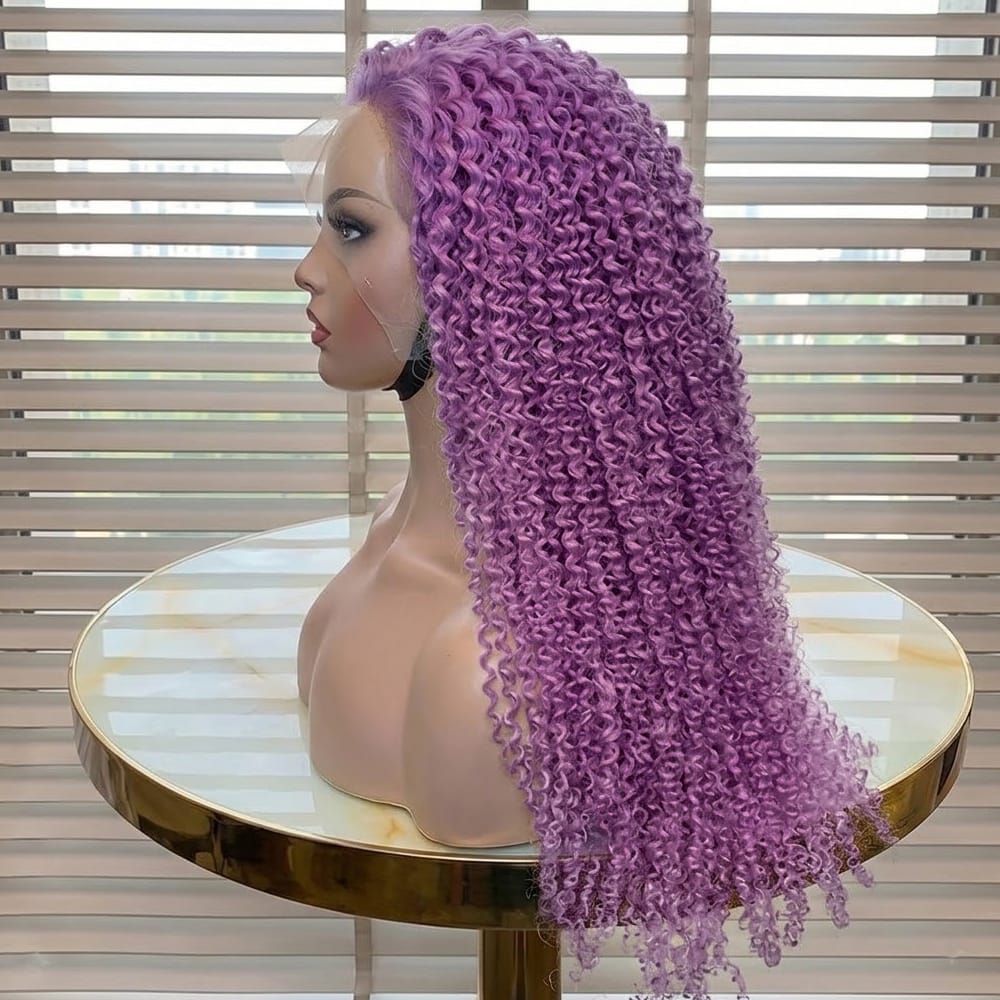 Afro Kinky Curly HD Lace Super Natural Lace Frontal Human Hair Wigs Violet Purple LINKTOWIG