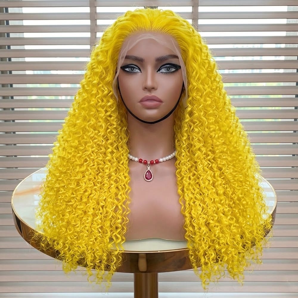 Afro Kinky Curly HD Lace Super Natural Lace Frontal Human Hair Wigs Yellow LINKTOWIG