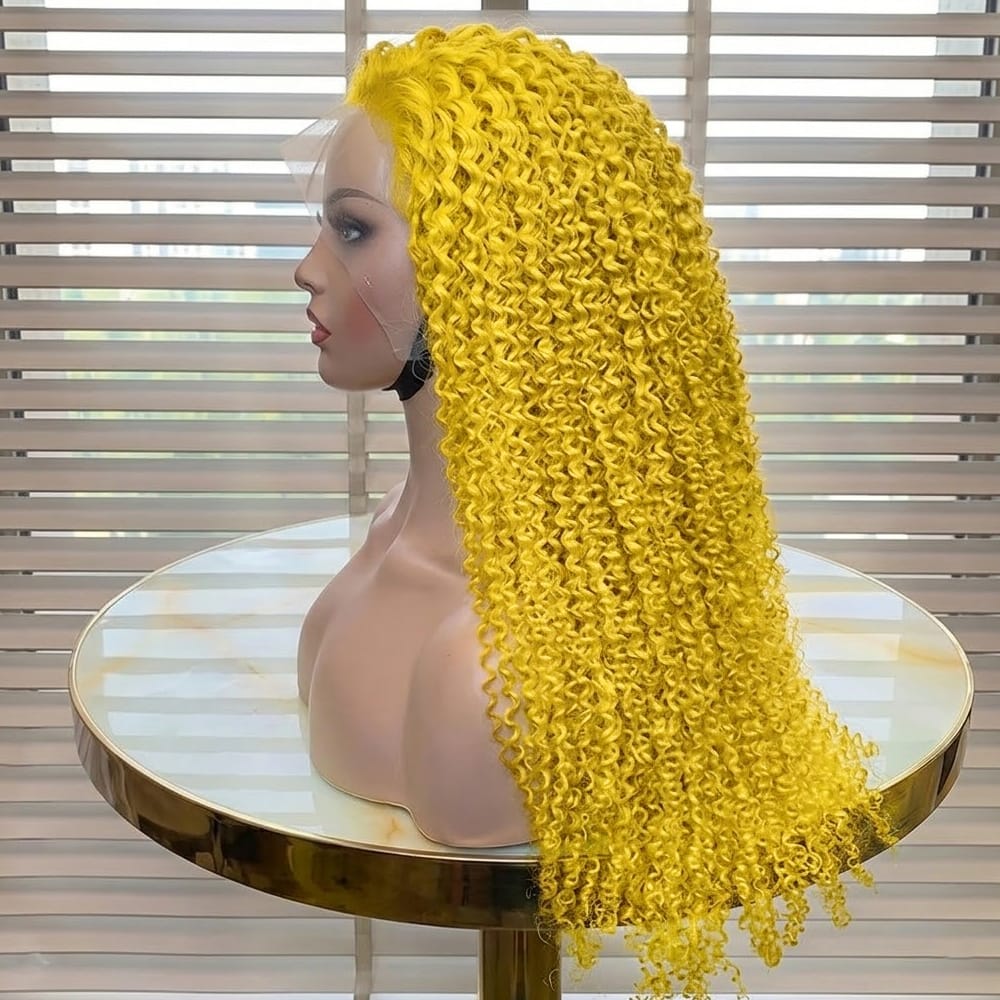 Afro Kinky Curly HD Lace Super Natural Lace Frontal Human Hair Wigs Yellow LINKTOWIG