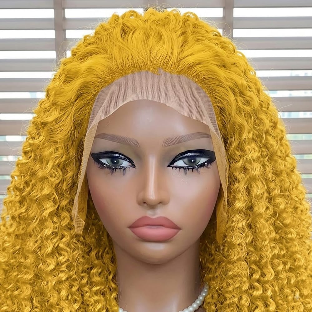 Afro Kinky Curly HD Lace Super Natural Lace Frontal Human Hair Wigs Yellow LINKTOWIG
