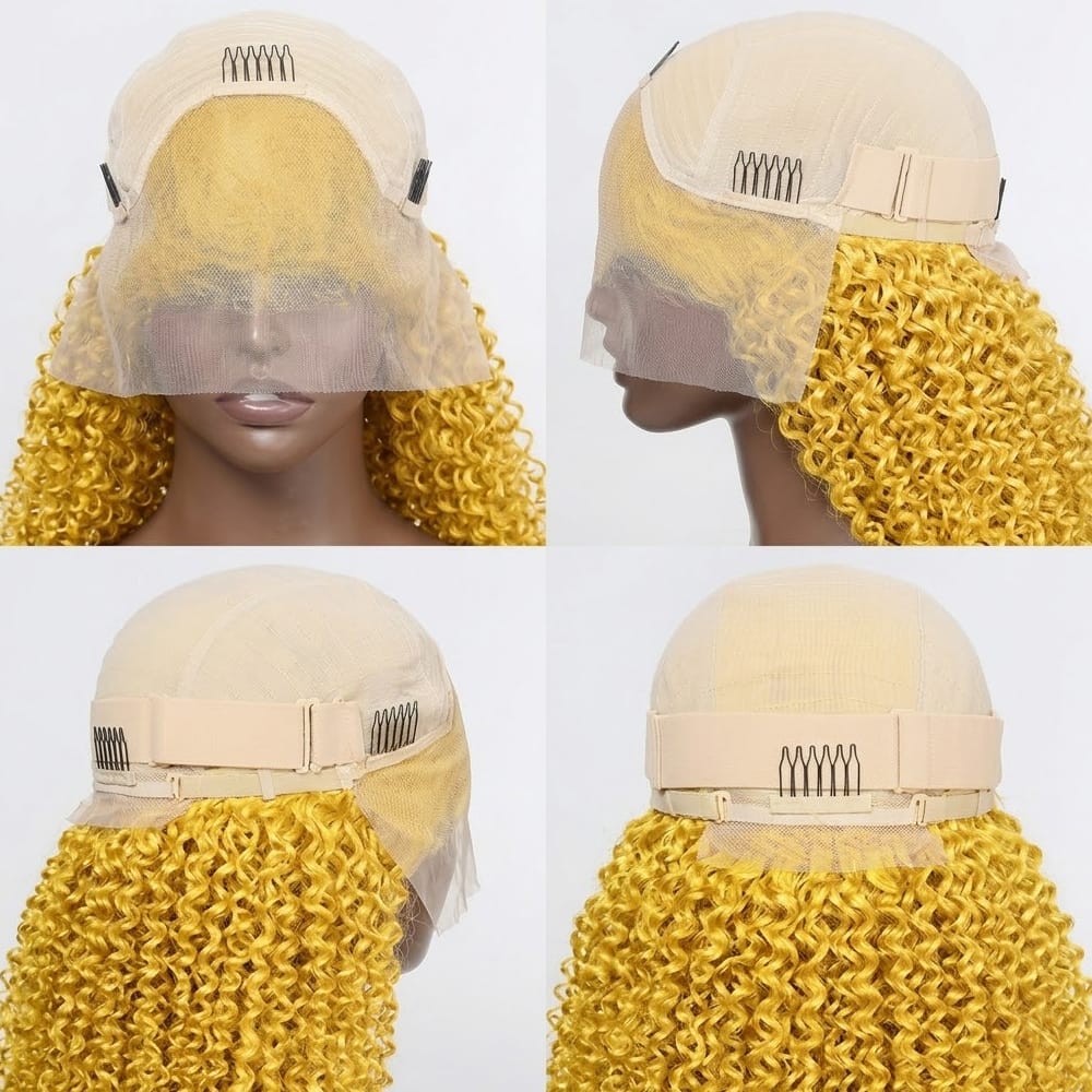 Afro Kinky Curly HD Lace Super Natural Lace Frontal Human Hair Wigs Yellow LINKTOWIG