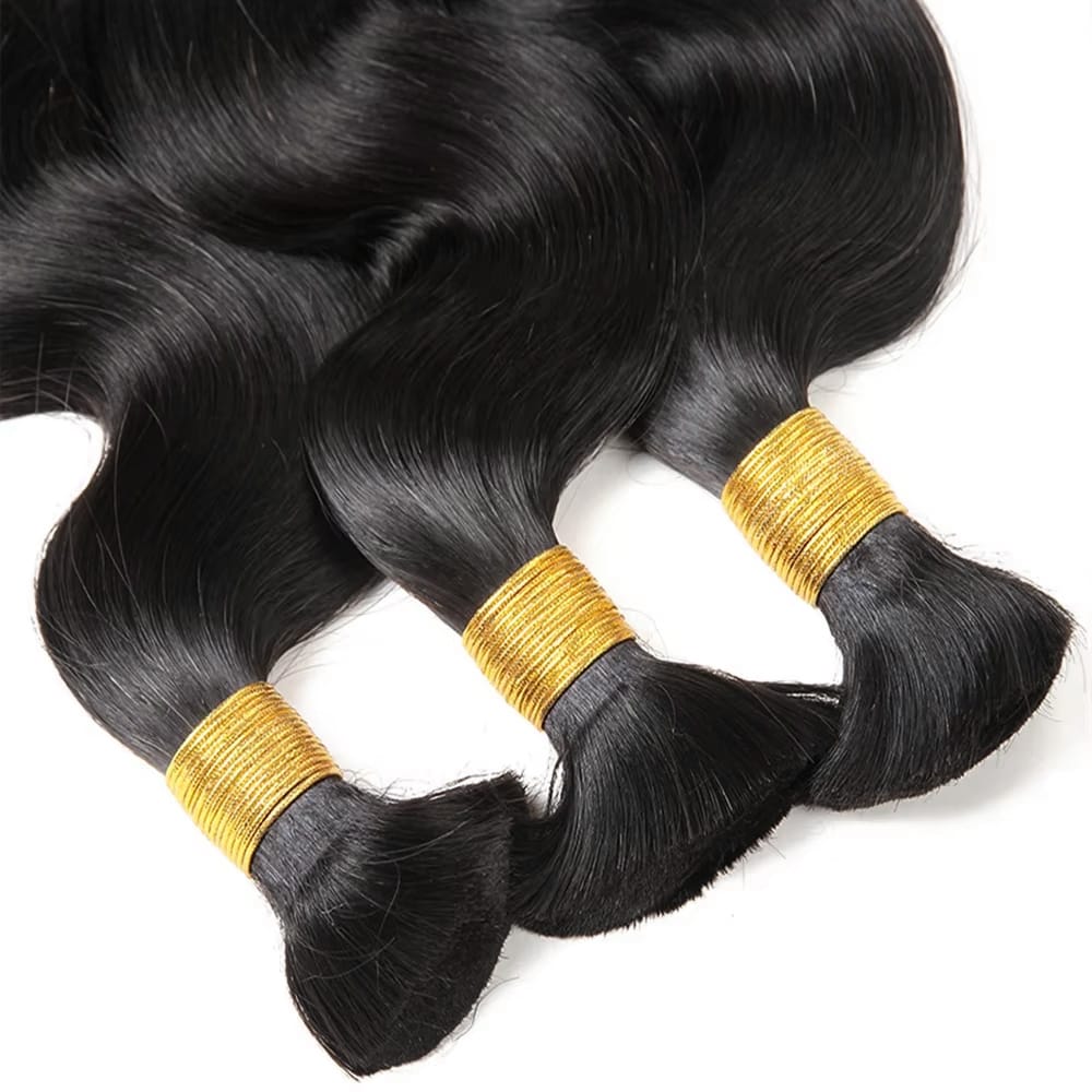 Body Wave 100% Raw Virgin Human Hair Bundles - (No Weft) Bulk Hair 3 Bundles / Black LINKTOWIG
