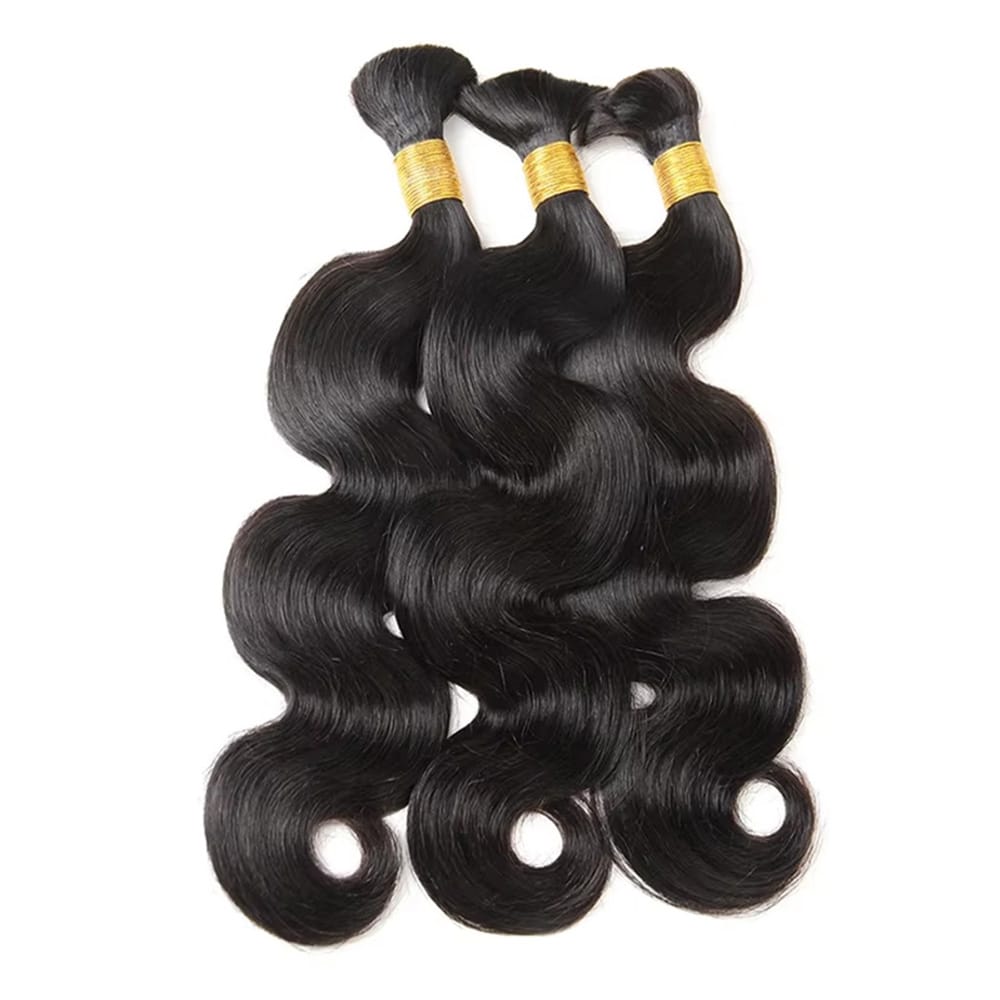 Body Wave 100% Raw Virgin Human Hair Bundles - (No Weft) Bulk Hair 3 Bundles / Black LINKTOWIG