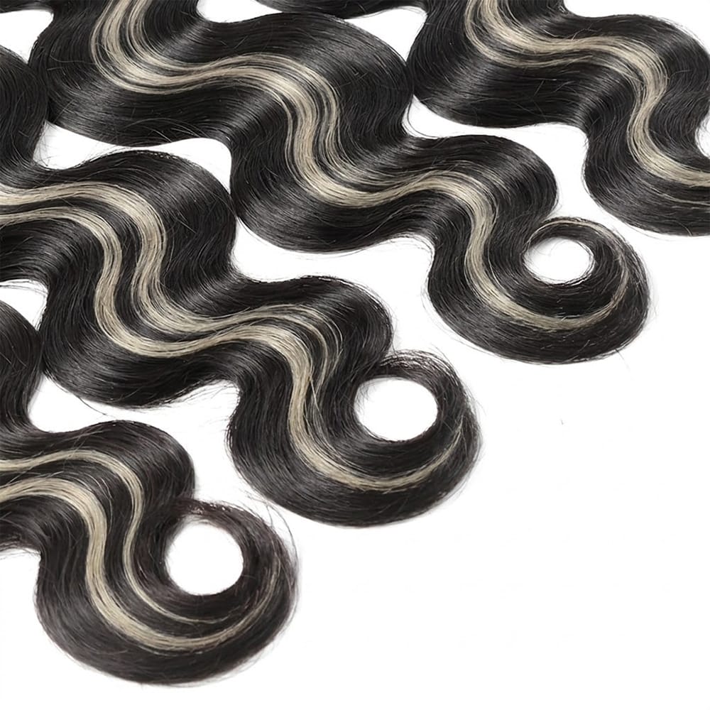 Body Wave 100% Raw Virgin Human Hair Bundles - (No Weft) Bulk Hair 3 Bundles / Black and grey blended highlights LINKTOWIG