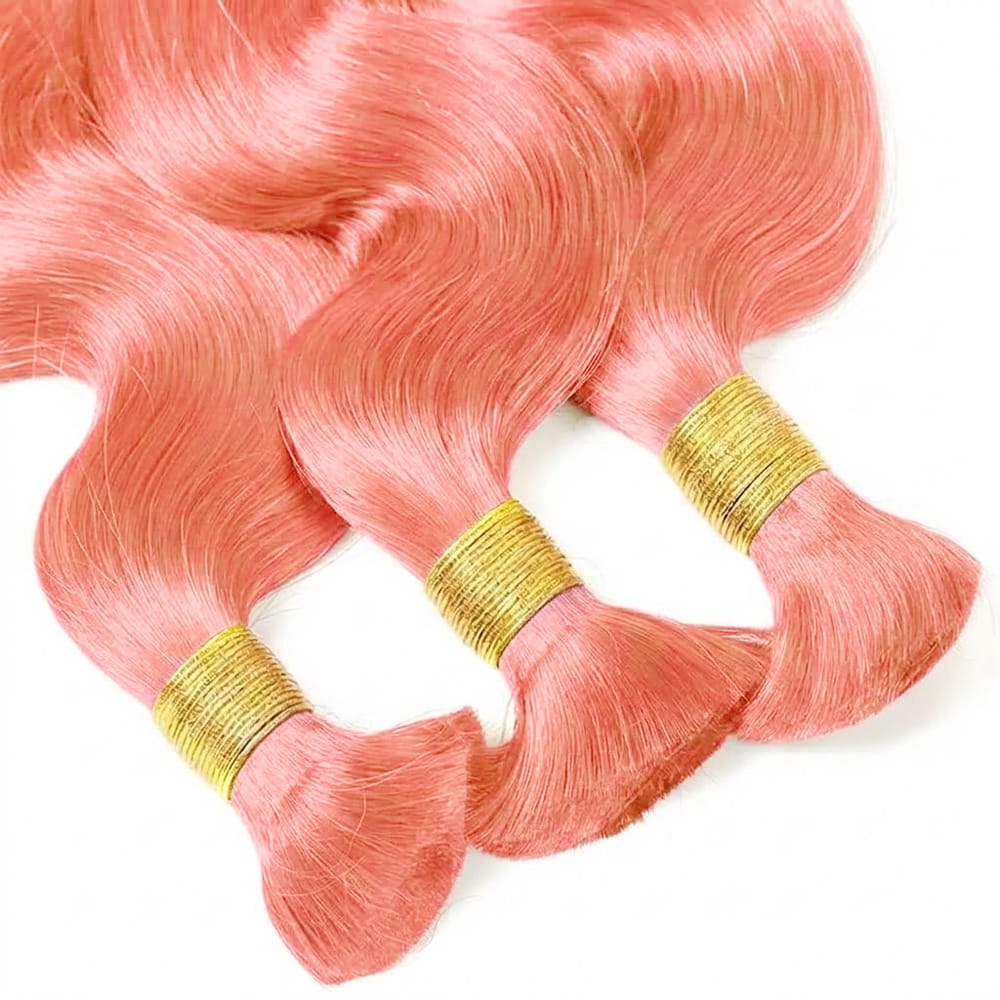 Body Wave 100% Raw Virgin Human Hair Bundles - (No Weft) Bulk Hair 3 Bundles / Bubblegum Pink LINKTOWIG