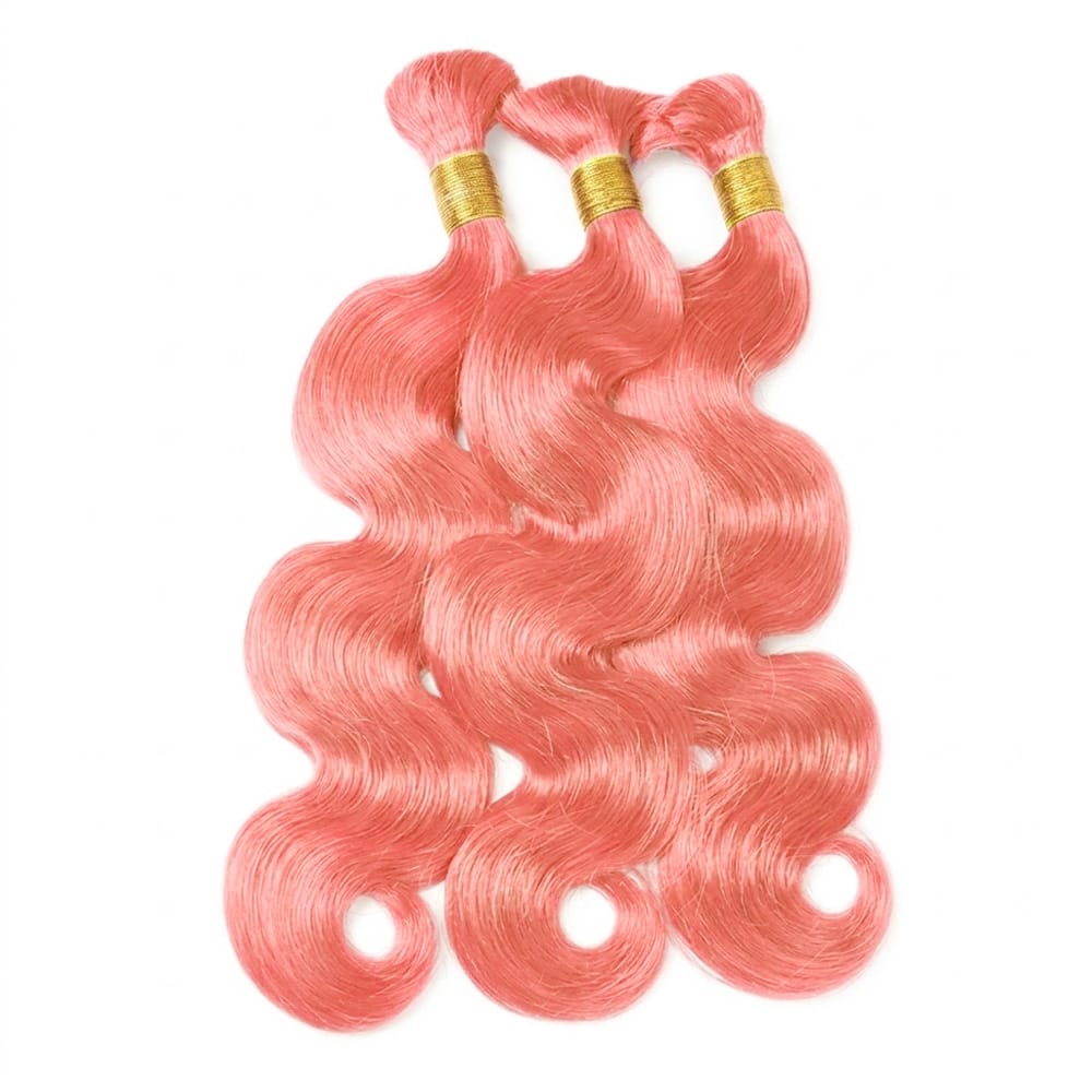 Body Wave 100% Raw Virgin Human Hair Bundles - (No Weft) Bulk Hair 3 Bundles / Bubblegum Pink LINKTOWIG