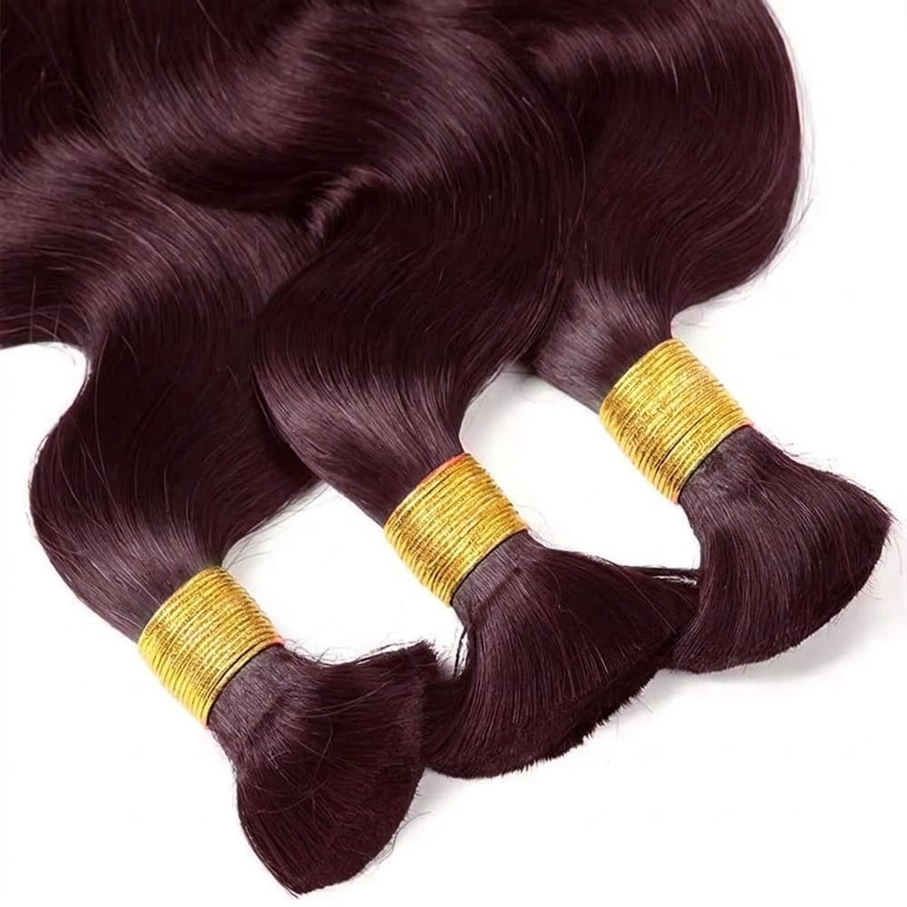 Body Wave 100% Raw Virgin Human Hair Bundles - (No Weft) Bulk Hair 3 Bundles / Burgundy LINKTOWIG