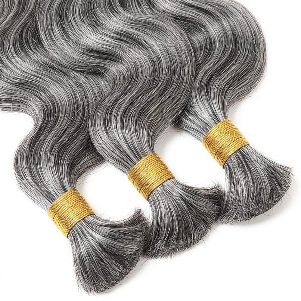 Body Wave 100% Raw Virgin Human Hair Bundles - (No Weft) Bulk Hair 3 Bundles / Charcoal Grey LINKTOWIG