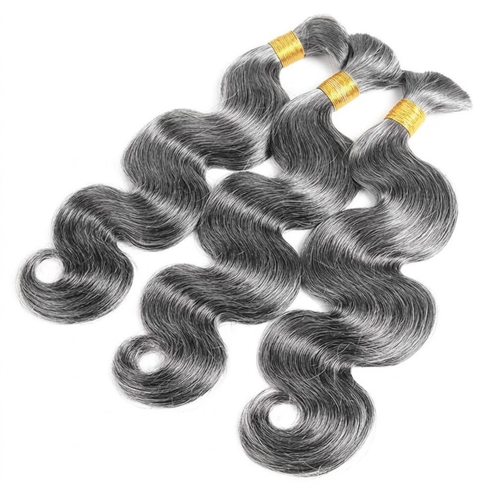 Body Wave 100% Raw Virgin Human Hair Bundles - (No Weft) Bulk Hair 3 Bundles / Charcoal Grey LINKTOWIG
