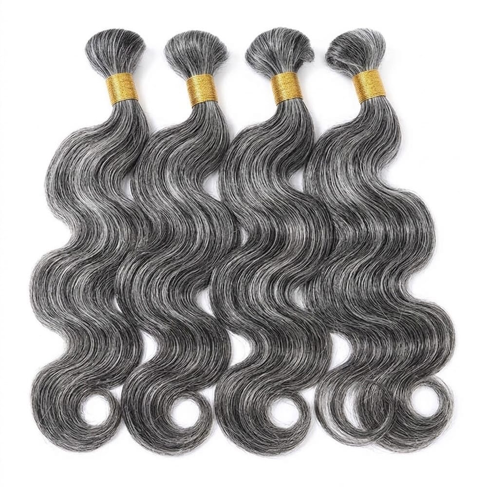 Body Wave 100% Raw Virgin Human Hair Bundles - (No Weft) Bulk Hair 3 Bundles / Charcoal Grey LINKTOWIG