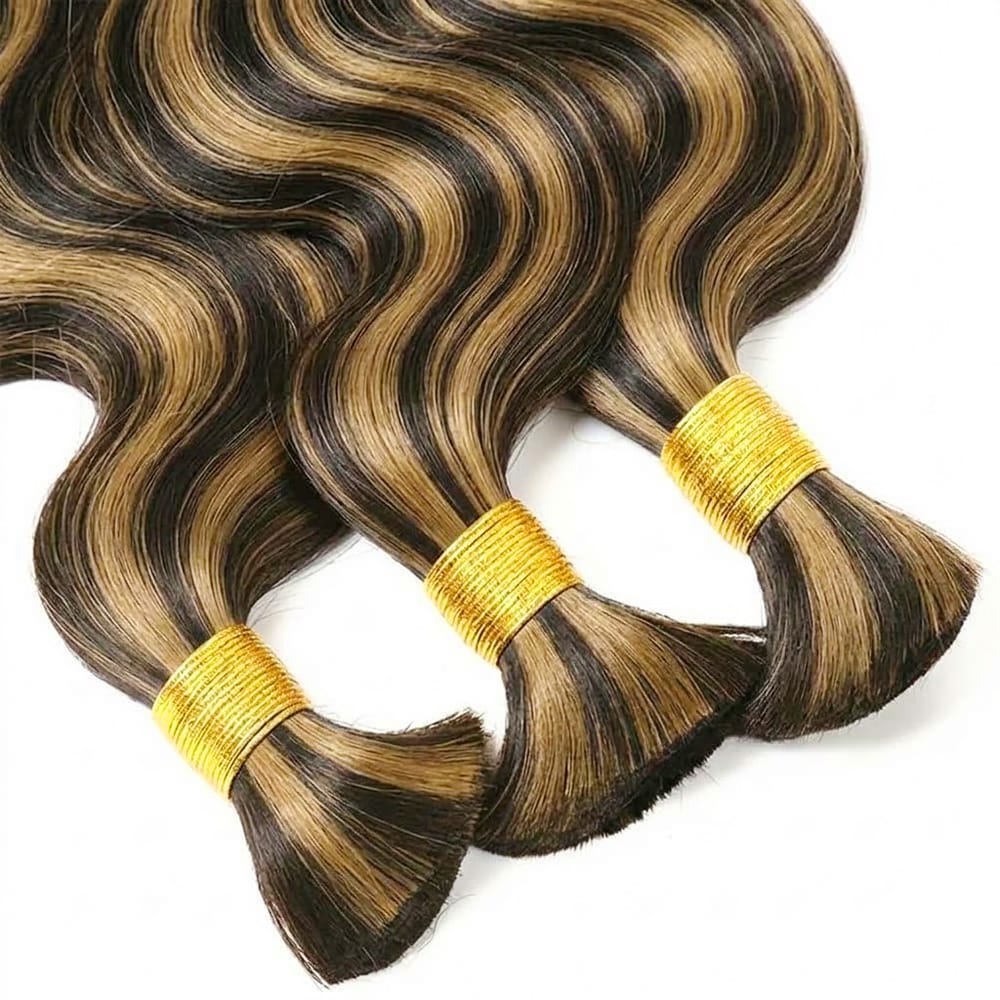 Body Wave 100% Raw Virgin Human Hair Bundles - (No Weft) Bulk Hair 3 Bundles / Chocolate Brown LINKTOWIG